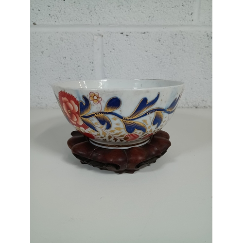 101 - A Chinese Imari Bowl on Wooden Stand 16cm