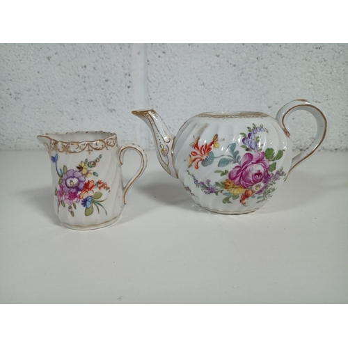 102 - A Dresden Teapot (no Lid) and Jug