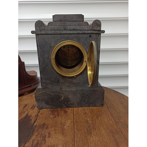 77 - 1 x Wooden Mantle Clock and 1 x Slate Mantle Clock