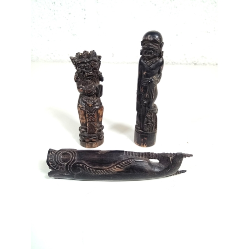 112 - Believed Balanese/ Indonisian Carved Horn/ Bone Diety Figures 9 - 11cm Tall