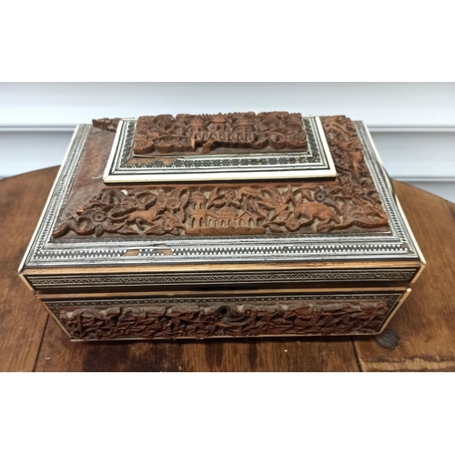 148 - Carved Wooden Sewing Box in Need of Attention 13x28 x 20cm