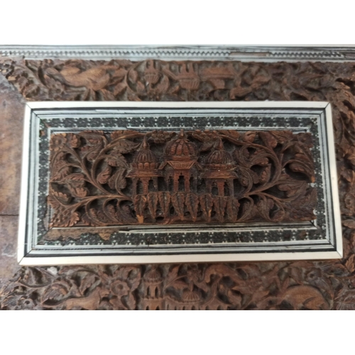 148 - Carved Wooden Sewing Box in Need of Attention 13x28 x 20cm