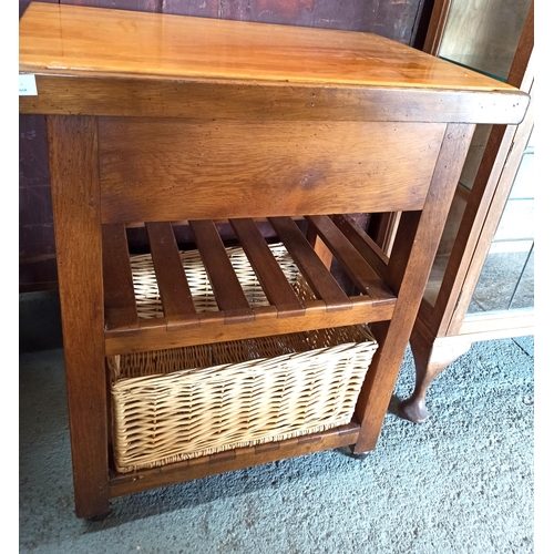 128 - Kitchen Butchers Block Trolley with 2 Shelves and 1 x Basket 86cm x 70cm x 49cm