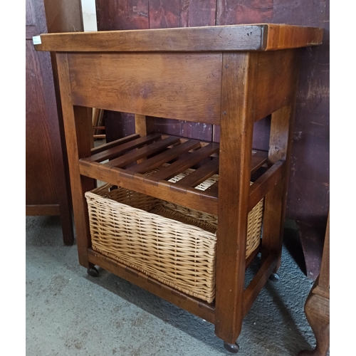 128 - Kitchen Butchers Block Trolley with 2 Shelves and 1 x Basket 86cm x 70cm x 49cm