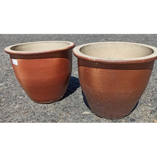 908 - 2 x Glazed Garden Pots 26cm H x 31cm W