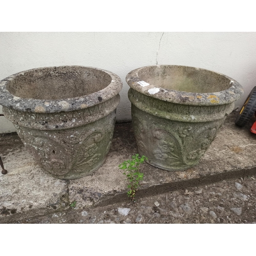 906 - 2 x Round Concrete Planters - Some Damage as Pictured 30 x 35cm