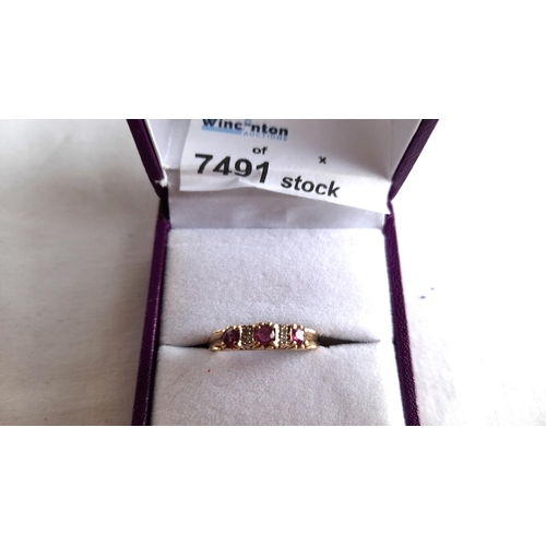 202 - Hallmarked 9ct Ruby and Diamond Ring