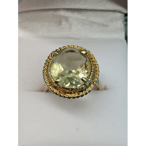 212 - Round Hallmarked 9ct Gold and Citrine Ring  5 grams