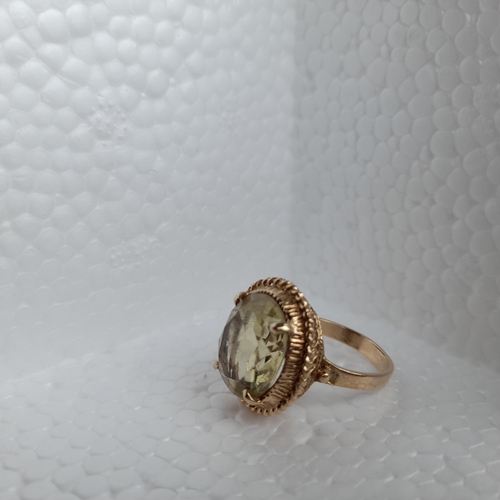 212 - Round Hallmarked 9ct Gold and Citrine Ring  5 grams