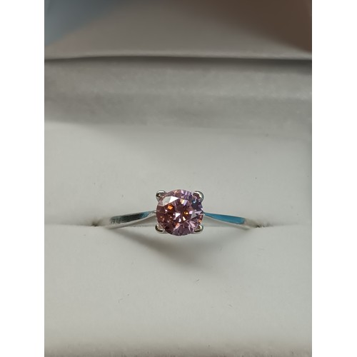 215 - Hallmarked 9ct White Gold and Pink Stone Ring