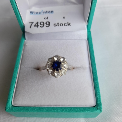 206 - 9ct Gold Hallmarked Gold and Platinum Sapphire and Diamond Ring