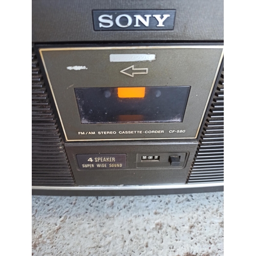 198 - Sony CF-580 FM/AM Cassette-Corder with 4 Speaker Super Wide Sound - No Power Lead