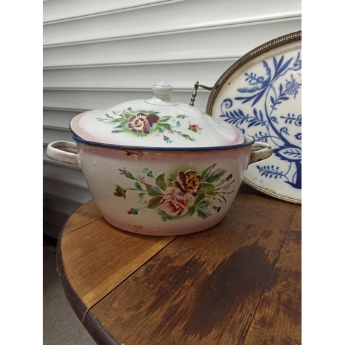 145 - French Style Tray with Enamel Jug and CoffeePot