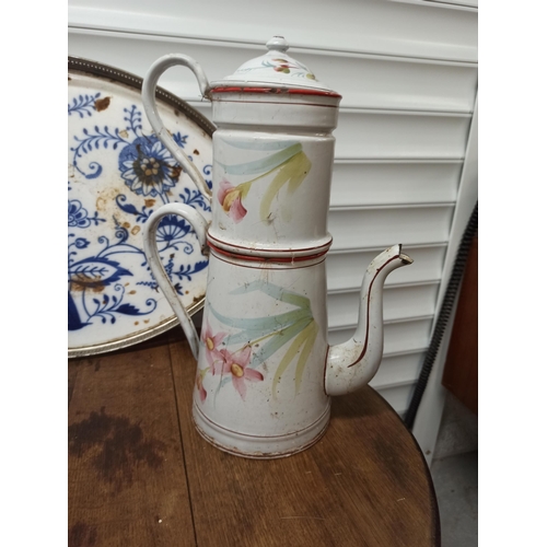 145 - French Style Tray with Enamel Jug and CoffeePot