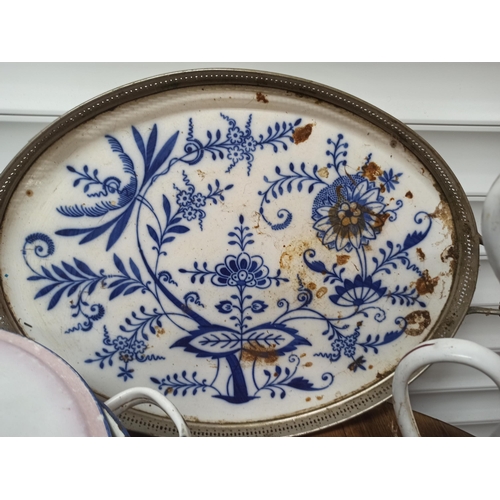 145 - French Style Tray with Enamel Jug and CoffeePot