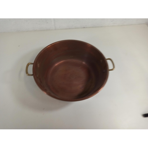 87 - Copper Pan with Brass Handles 13cm x 38cm x 44cm