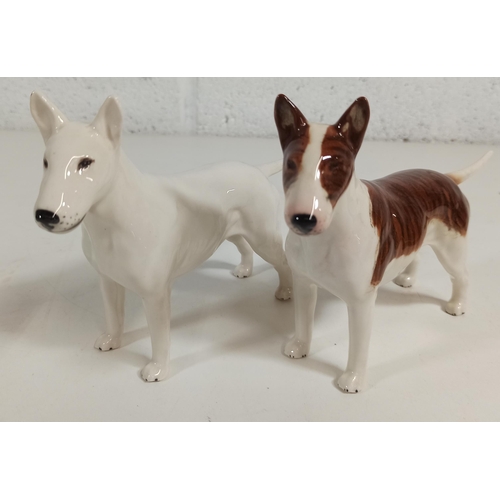 109 - Vintage Beswick White Bull Terrier and Brown and White Small Repairs to White Terrier Tail