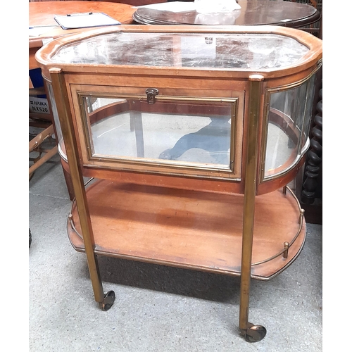 2 - Hockhausen Danish Art Deco Drop Door Serving Bar Cart with Rolling Glass Panels and Leaded Glass