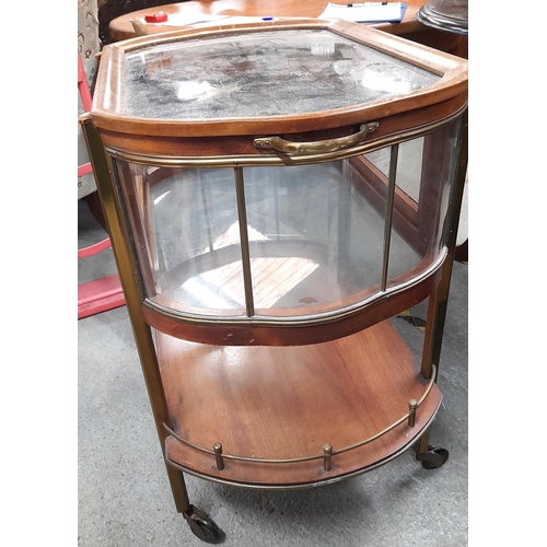 2 - Hockhausen Danish Art Deco Drop Door Serving Bar Cart with Rolling Glass Panels and Leaded Glass