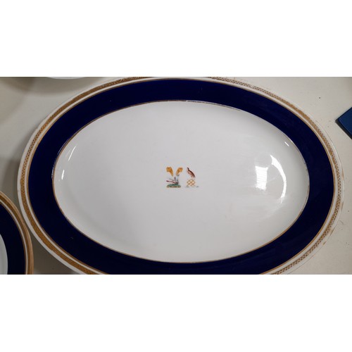 20 - Circa 1800s Minton Meat Platters Royal Blue and Gold Edging both Crested with  2 x Matching Soup Bow... 