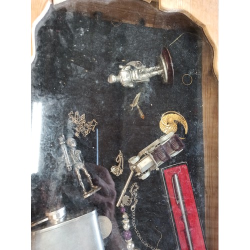 135 - Offering Box with Assorted Items Including Jewellery, Hip Flask, Cans and More 58 x28 x9cm