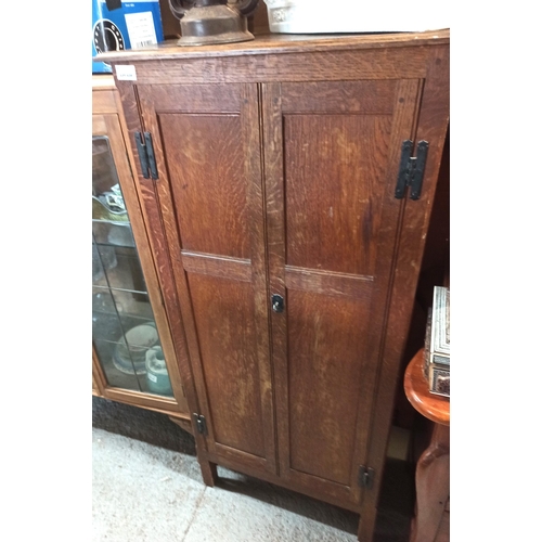 129 - Tall Vintage Wooden  Shelf Unit with Doors 127cm H x 57cm W x 41cm - Needs Top Restoration