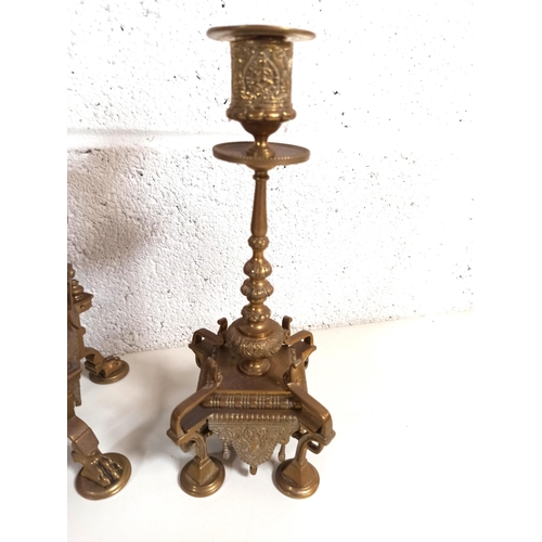 80 - Clock Brass Garniture and Matching Candle Sticks