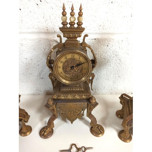 80 - Clock Brass Garniture and Matching Candle Sticks