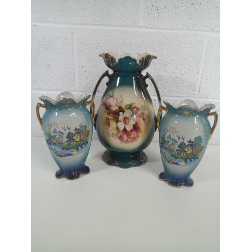 541 - 3 x Edwardian Twin Handled Vases (Repair to Handle on Largest)