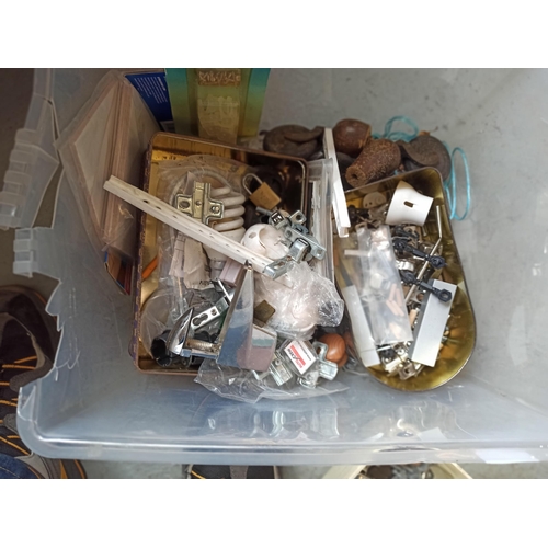 149 - Glory Box of Fittings including Nail Gun, Cabinet Fittings, Cobblers Last ad Much More