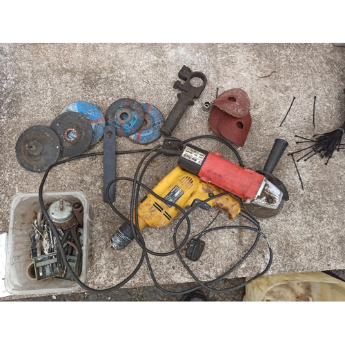 148 - 240v Cinhell Drill and AM Tech Angle Grinder - both with attachments