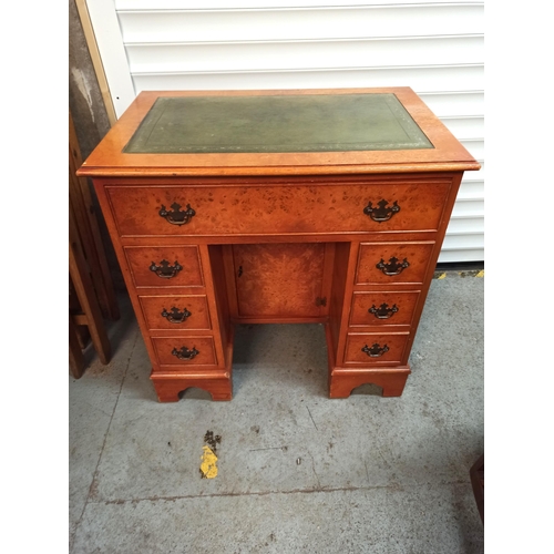 429 - Small Writing Desk with Leather Top , 7 x Drawers and Lockable Cupboard 77cm x 76cm x 50cm