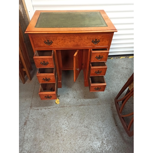 429 - Small Writing Desk with Leather Top , 7 x Drawers and Lockable Cupboard 77cm x 76cm x 50cm