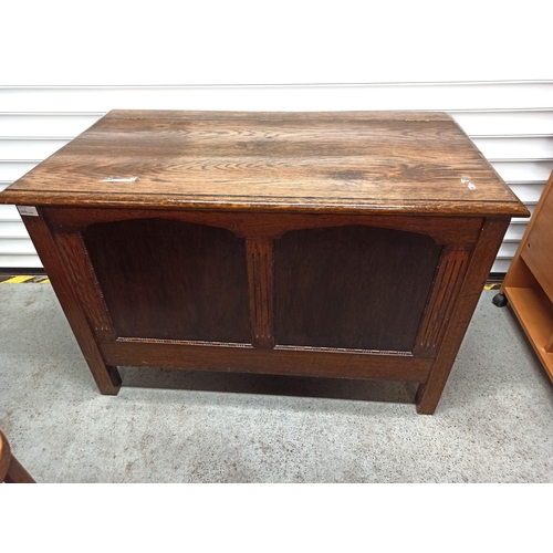 920 - Antique Oak Coffer - has had repair as pictured 55cm H x 102cm W x 57cm D