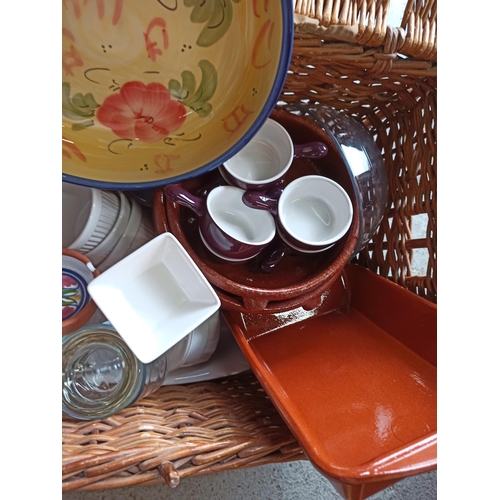 1032 - Continental Table Ware Including Wicker Basket, Ramkins, Serving Dishes and Much More