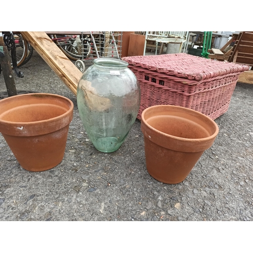 229 - Large Glass Pot 42xm x 29cm and 2 x Terracotta Pots 25 x 29cm