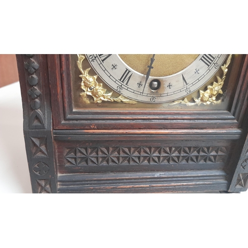 419 - An Oak Cased Antique Winterhalder & Hofmier Mantle Clock with Key - Some Damage as Pictured and Some... 