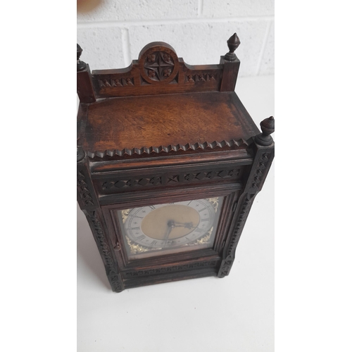 419 - An Oak Cased Antique Winterhalder & Hofmier Mantle Clock with Key - Some Damage as Pictured and Some... 