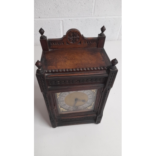 419 - An Oak Cased Antique Winterhalder & Hofmier Mantle Clock with Key - Some Damage as Pictured and Some... 