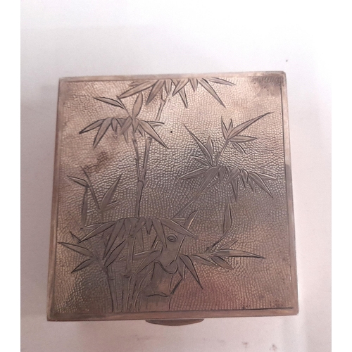 491 - Chinese Embossed Silver Box with Wooden Inlay