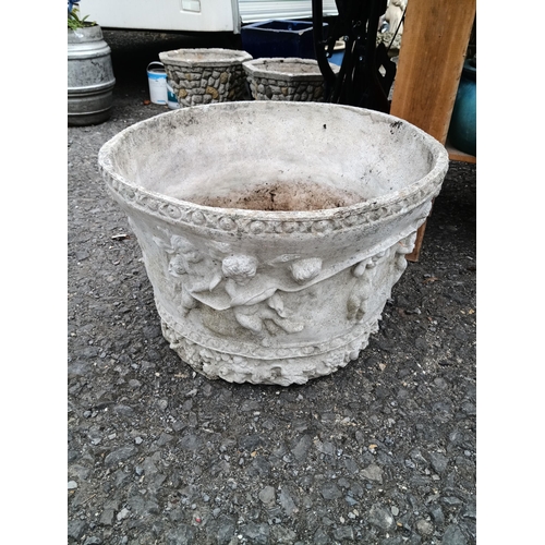 265 - A Large Ornate Concrete Garden Planter 58cm Diameter, 40cm High