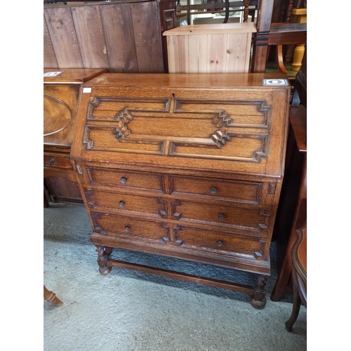 435 - Oak Bureau with 3 Main Drawers 108cm H x 91cm W x 47cm D