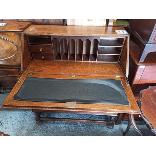 435 - Oak Bureau with 3 Main Drawers 108cm H x 91cm W x 47cm D