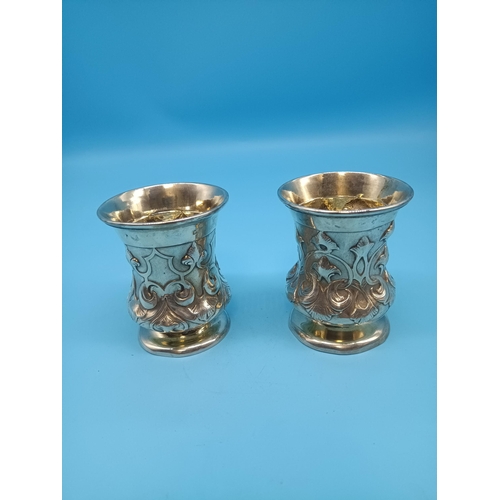 477 - A Pair of Russian Silver Cups with Indistinct Markings 177grams