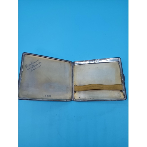 480 - An Engine Turned Silver Hallmarked Cigarette Case 123 Grams Engraved to Norman from Beatrice Xmas 19... 