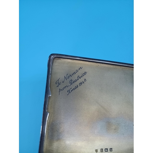 480 - An Engine Turned Silver Hallmarked Cigarette Case 123 Grams Engraved to Norman from Beatrice Xmas 19... 