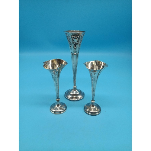 489 - 3 x Silver Posy Vases (filled) 285 Grams