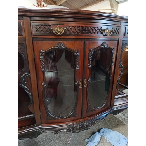 888 - Antique Display Cabinet with Glass Doors, Brass and Carved Detailing with Balcony Corners 106cm x 13... 