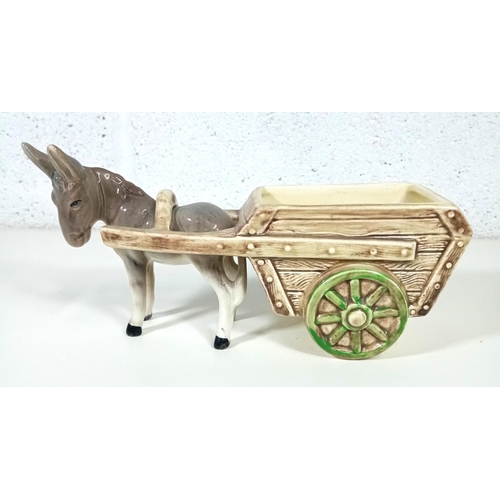 538 - A Vintage Sylvac Falconware Donkey and Cart Ornament - Cracked and repaired front leg