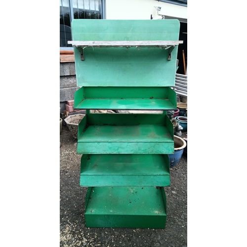 187 - A Set of Metal Green Painted Shelves. Garden Display Stand